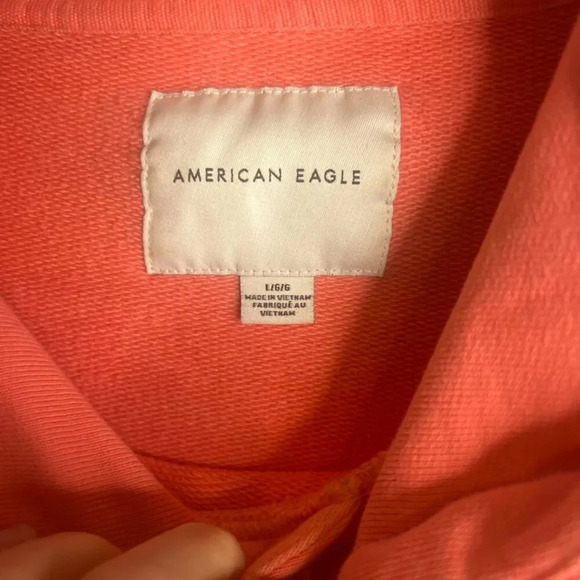 American Eagle Coral Pink Hoodie Kangaroo Pouch Sweatshirt Size LG - Picture 7 of 10